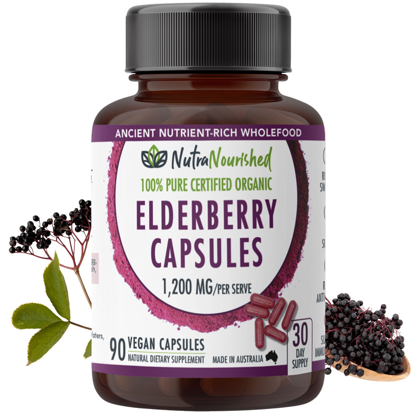 Elderberry Capsules Dietary Supplement Nutra Nourished ELDERBERRY_CAPS_90