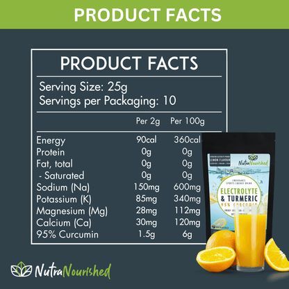 Electrolyte Hydration Powder Dietary Supplement Nutra Nourished ELECTRO_CURC_LEMON_250G_FBM