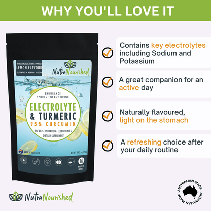 Electrolyte Hydration Powder Dietary Supplement Nutra Nourished ELECTRO_CURC_LEMON_250G_FBM