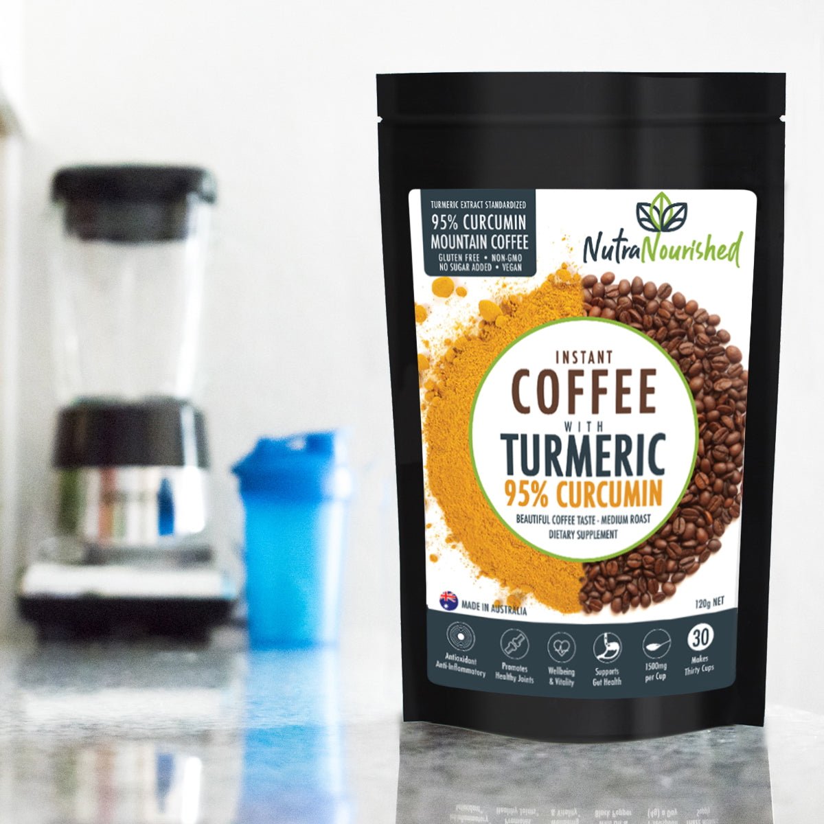 Dark Slate Gray Instant Coffee with 95% Pure Organic Curcumin Turmeric Extract Powder 1000mg