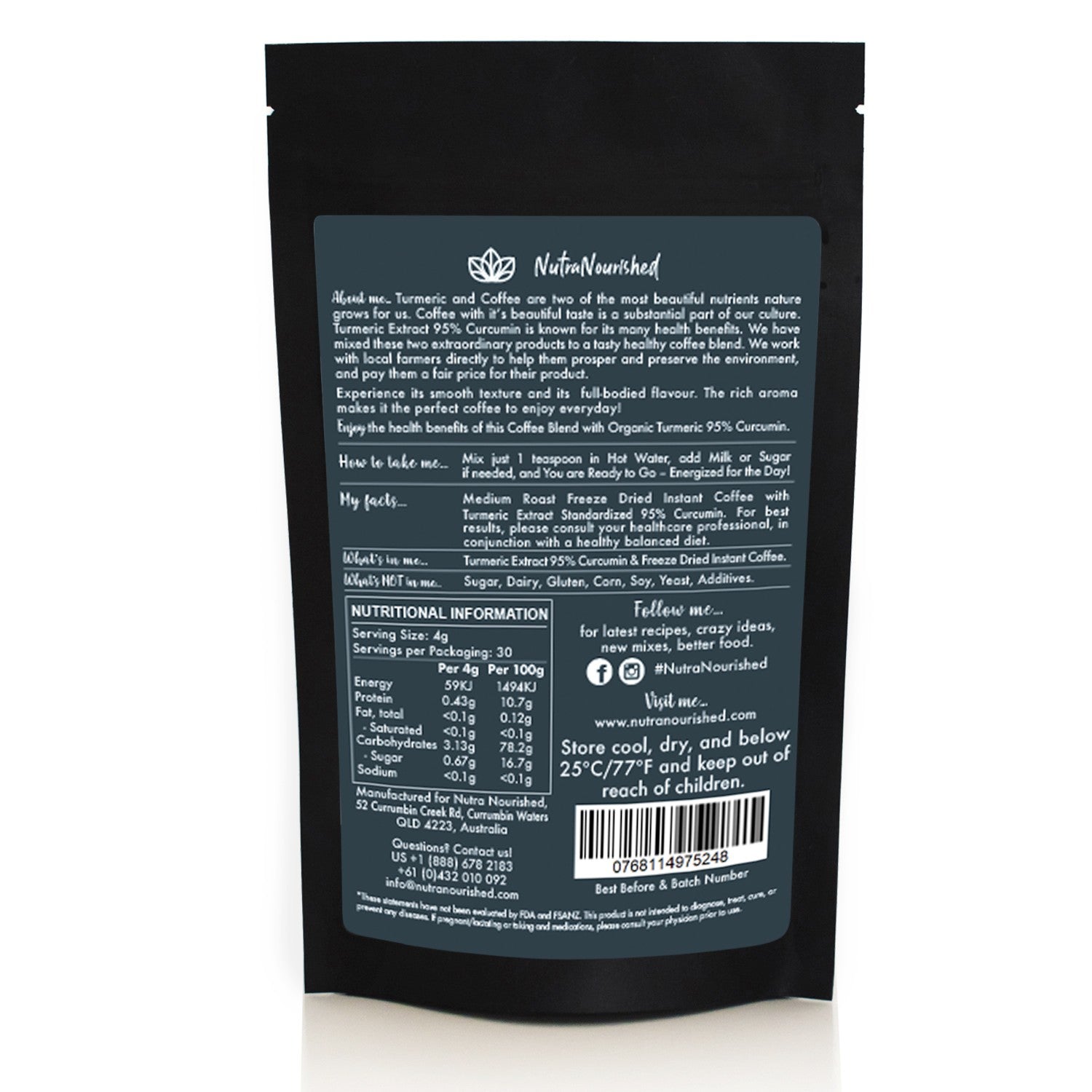 Dark Slate Gray Instant Coffee with 95% Pure Organic Curcumin Turmeric Extract Powder 1000mg