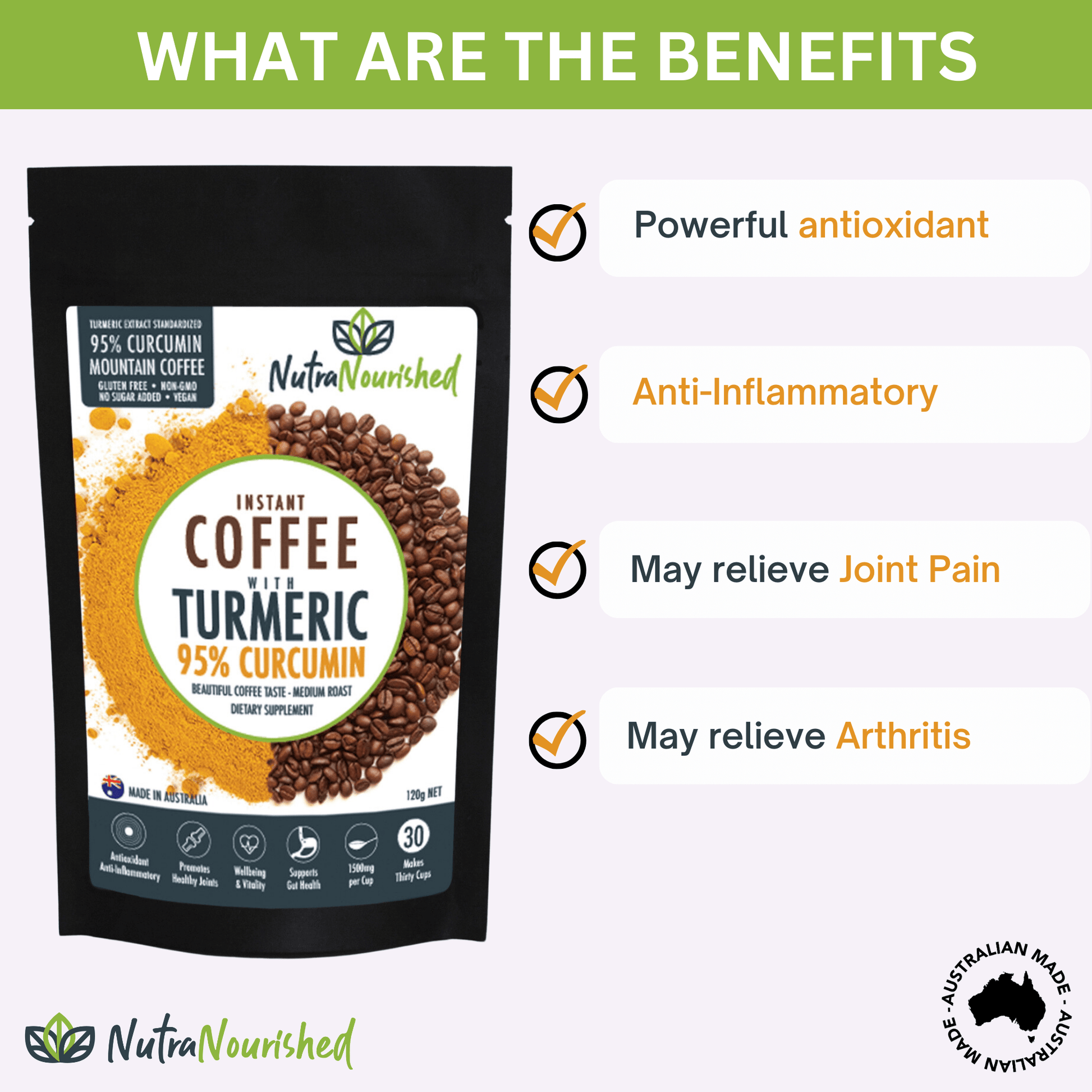 White Smoke Instant Coffee with 95% Pure Organic Curcumin Turmeric Extract Powder 1000mg