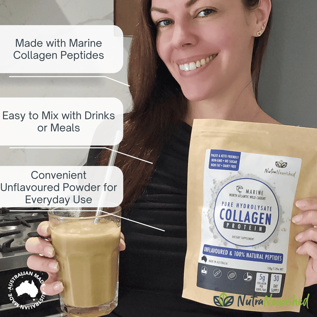 Marine Collagen Peptides Powder Dietary Supplement Nutra Nourished COLLAGEN_MARINE_150G