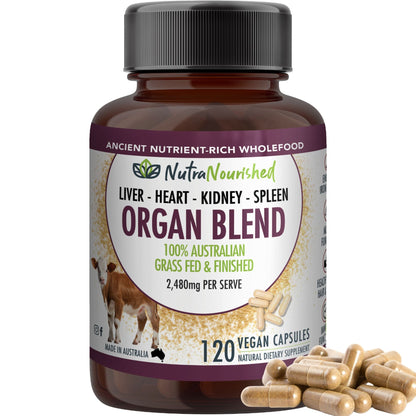 Gray Organ Blend Capsules | Liver, Heart, Kidney, Spleen | Organic Australian Grass-Fed Beef