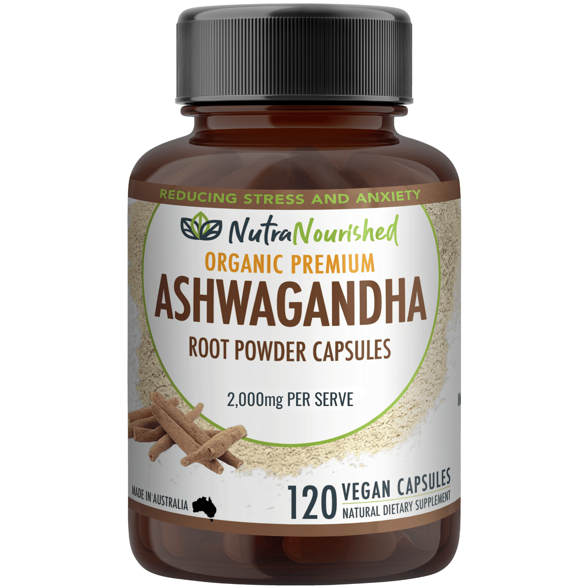Organic Ashwagandha Tablets Dietary Supplement Nutra Nourished ASHWA_CAPS_120