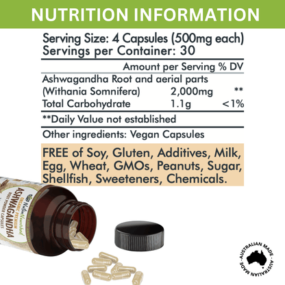 Organic Ashwagandha Tablets Dietary Supplement Nutra Nourished ASHWA_CAPS_120