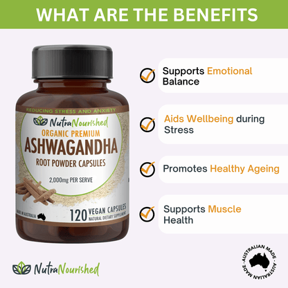 Organic Ashwagandha Tablets Dietary Supplement Nutra Nourished ASHWA_CAPS_120