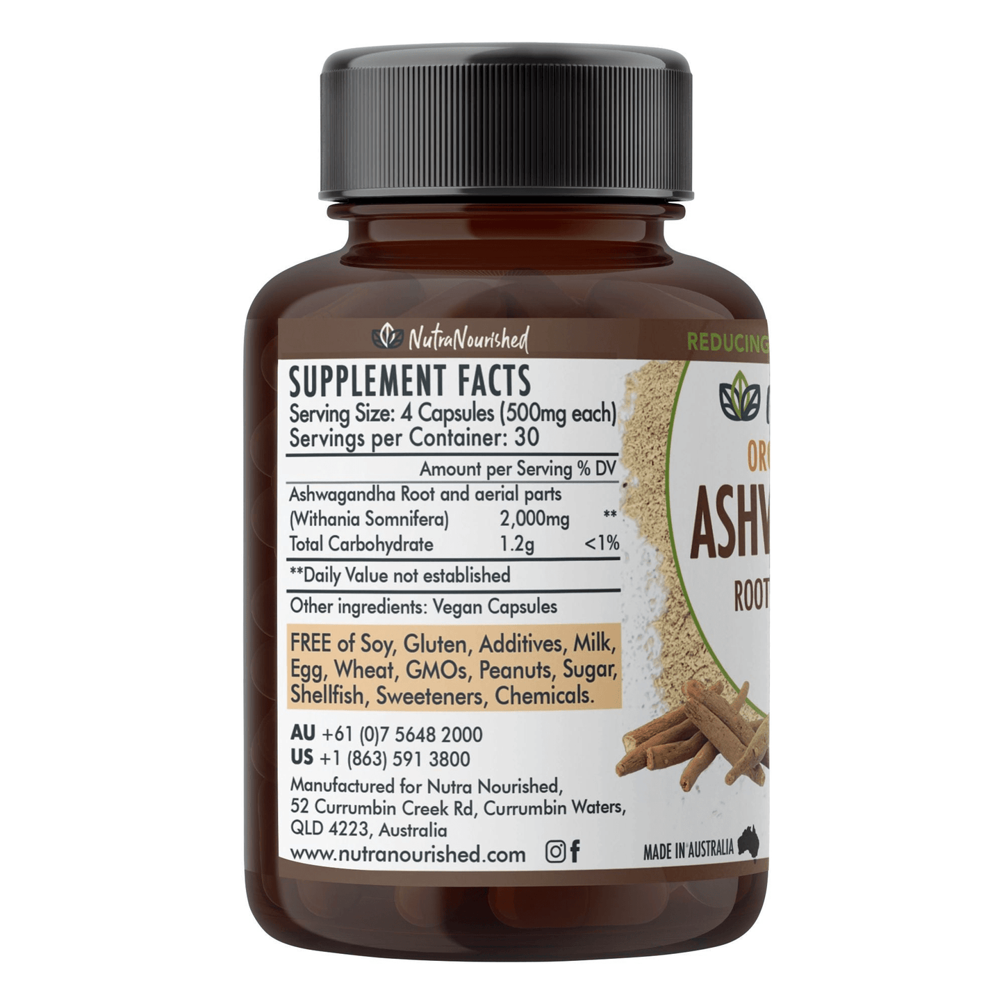 Organic Ashwagandha Tablets Dietary Supplement Nutra Nourished ASHWA_CAPS_120