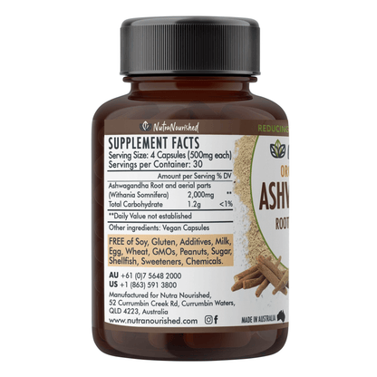 Organic Ashwagandha Tablets Dietary Supplement Nutra Nourished ASHWA_CAPS_120