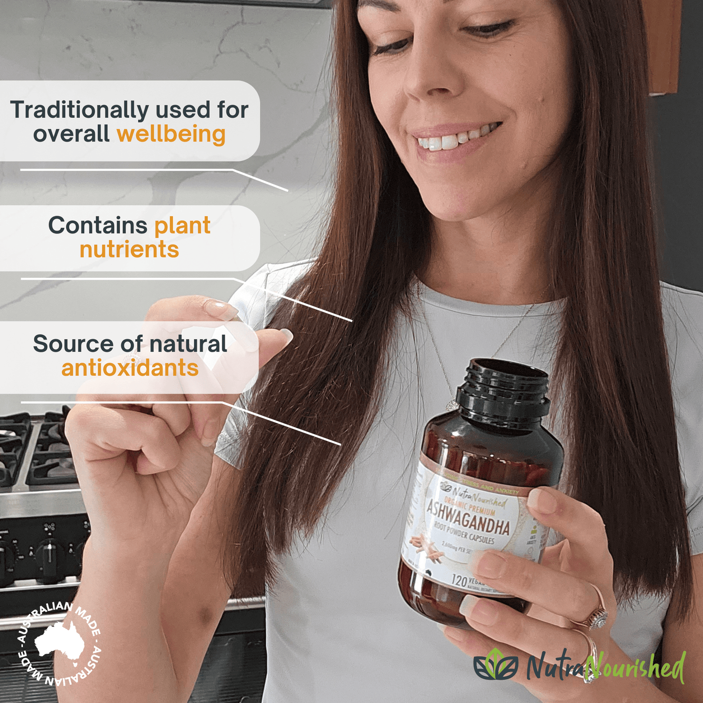 Organic Ashwagandha Tablets Dietary Supplement Nutra Nourished ASHWA_CAPS_120