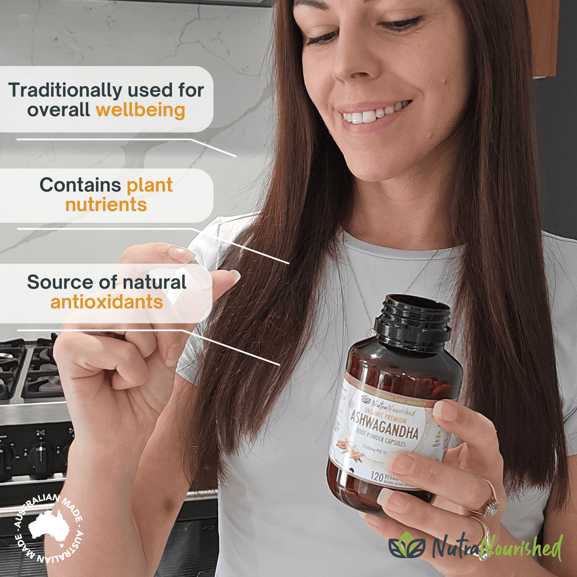 Organic Ashwagandha Tablets Dietary Supplement Nutra Nourished ASHWA_CAPS_120