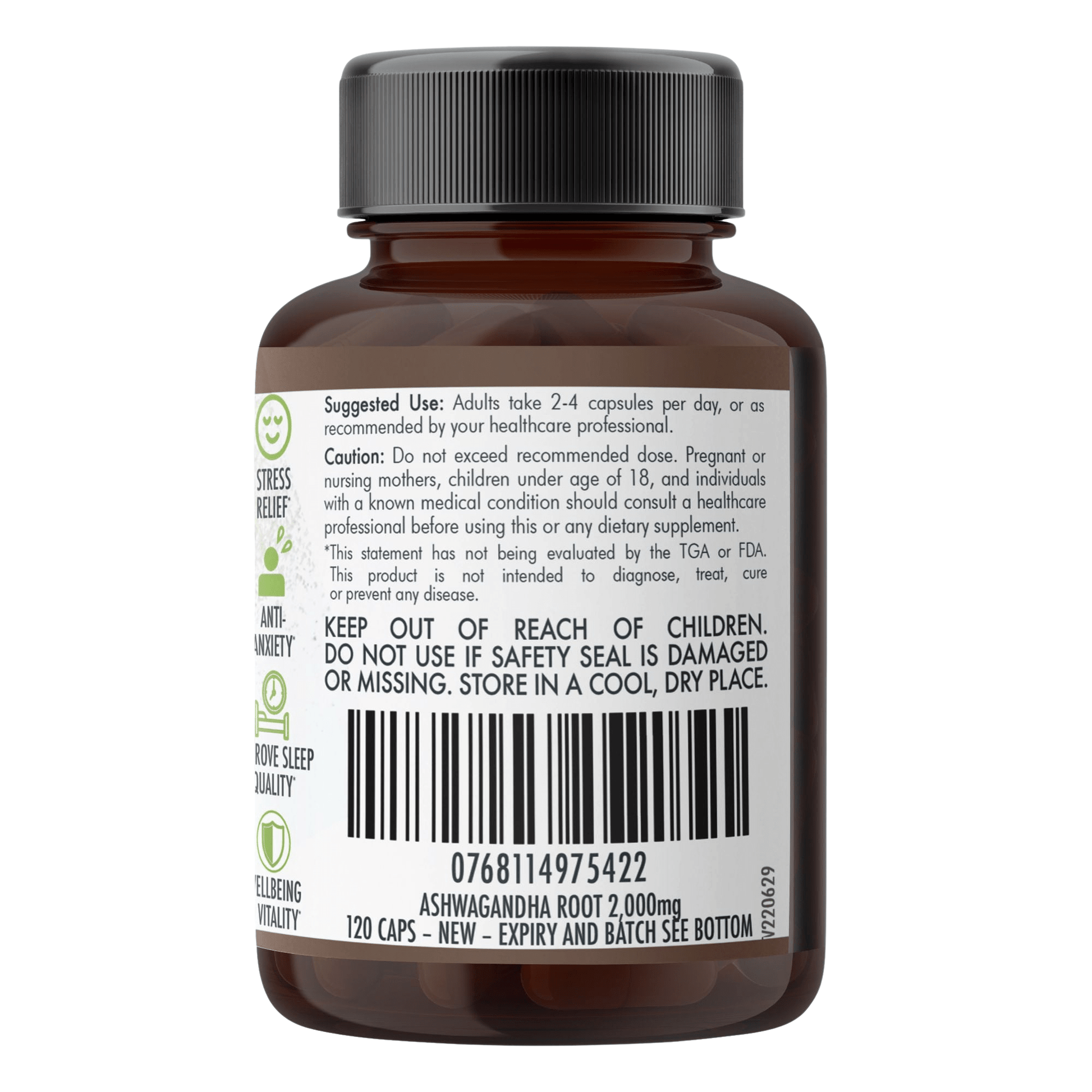 Organic Ashwagandha Tablets Dietary Supplement Nutra Nourished ASHWA_CAPS_120