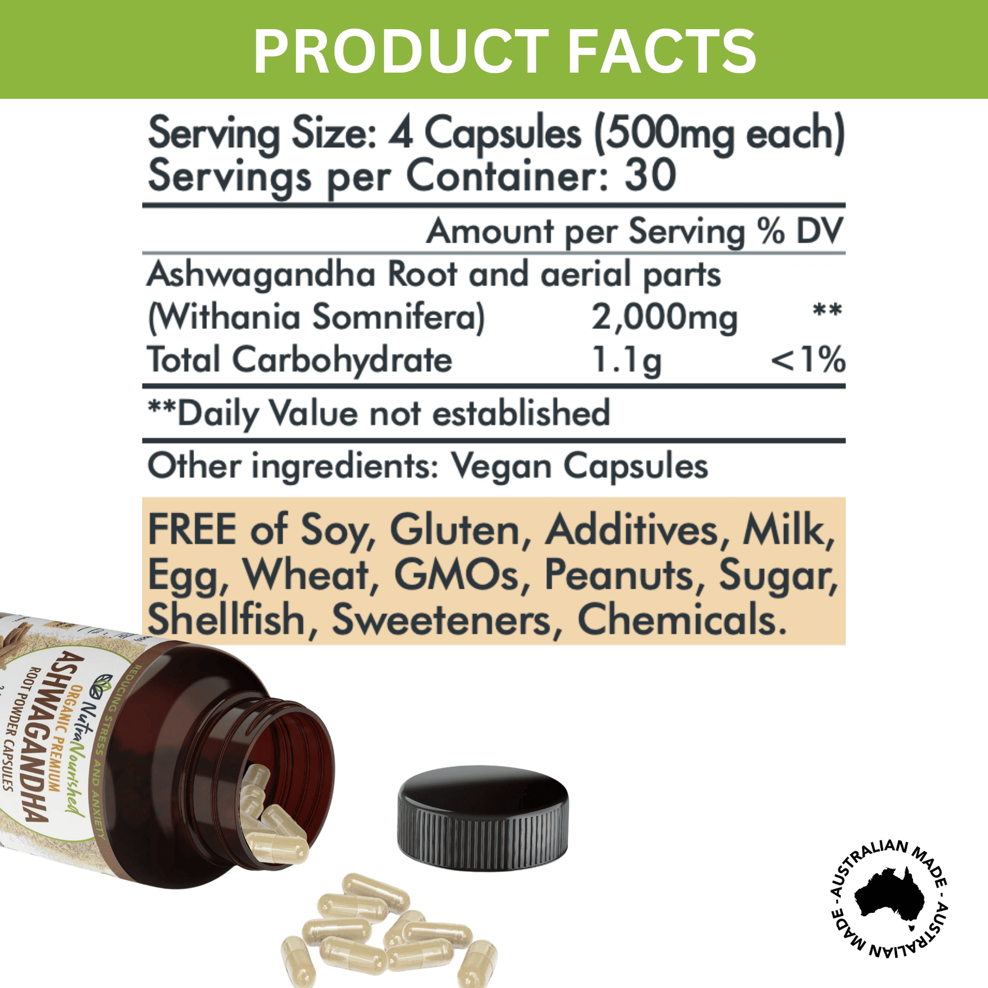Organic Ashwagandha Tablets Food Nutra Nourished ASHWA_CAPS_120