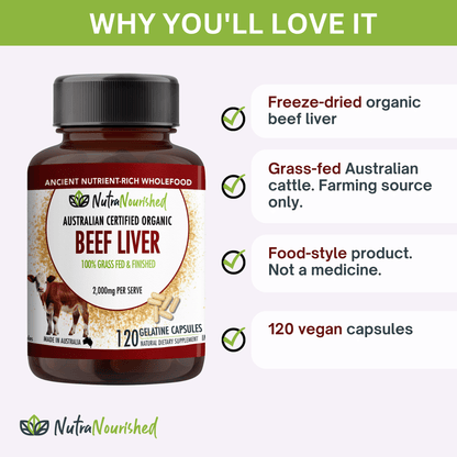 Organic Beef Liver Capsules Food Nutra Nourished BEEF_LIVER_CAPS_120
