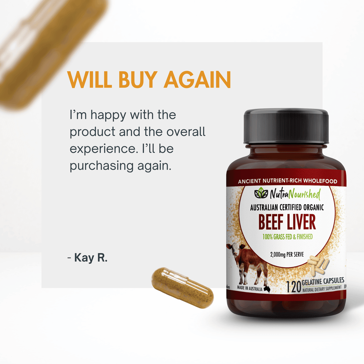 Organic Beef Liver Capsules Food Nutra Nourished BEEF_LIVER_CAPS_120