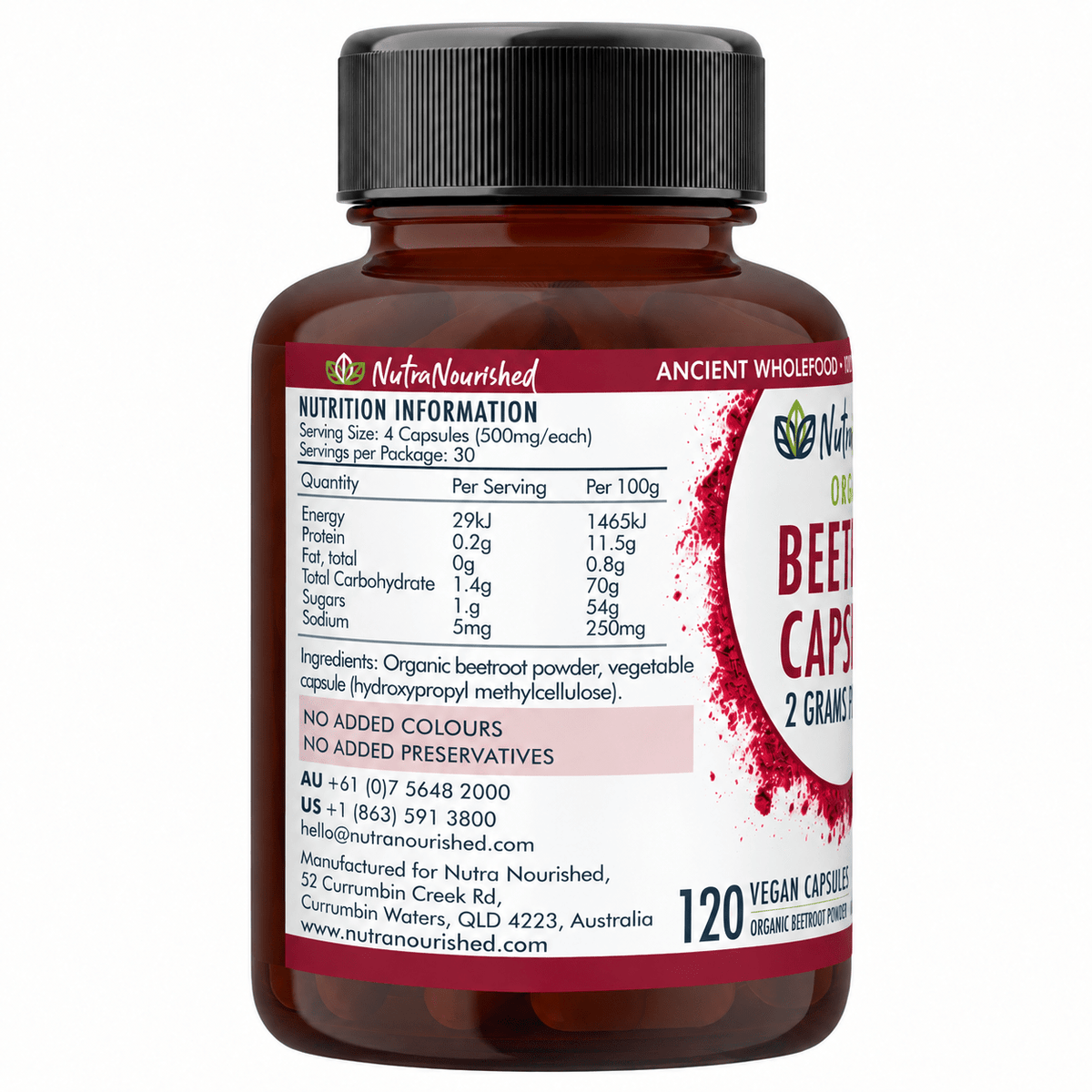 Organic Beetroot Capsules Food Nutra Nourished BEETROOT_CAPS_120