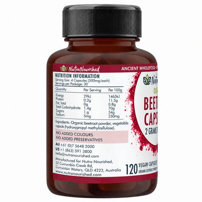 Organic Beetroot Capsules Food Nutra Nourished BEETROOT_CAPS_120