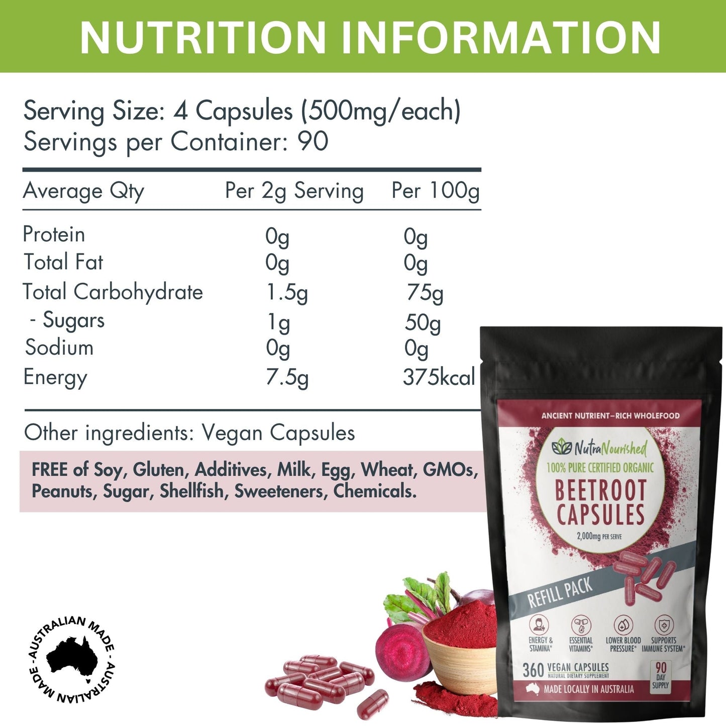 White Smoke Organic Beetroot Capsules - Refill Bag
