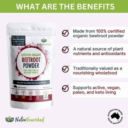 Organic Beetroot Powder Dietary Supplement Nutra Nourished BEETROOT_POWDER_60G