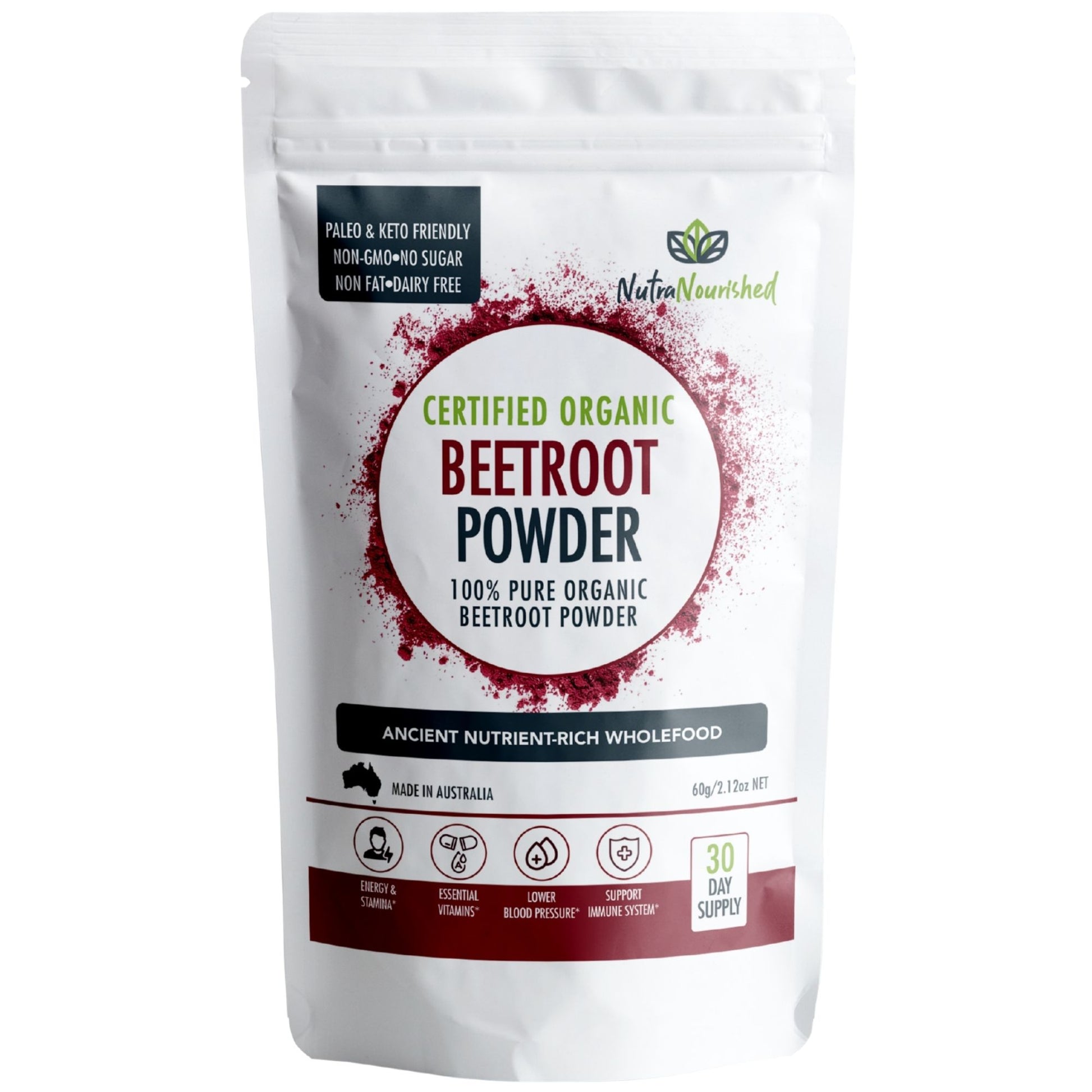 Organic Beetroot Powder Dietary Supplement Nutra Nourished BEETROOT_POWDER_60G
