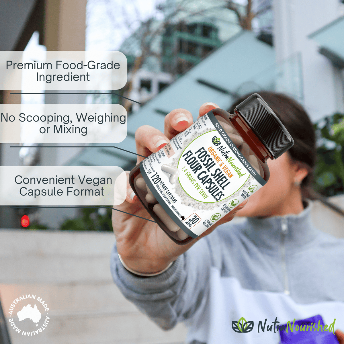 Organic Fossil Shell Flour Capsules – Food Grade Diatomaceous Earth Food Nutra Nourished FSF_CAPS_120