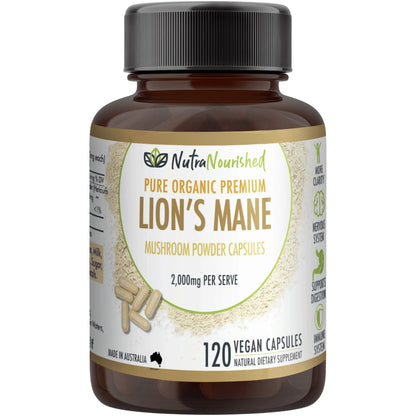 Organic Lion’s Mane Mushroom Capsules Food Nutra Nourished LIONSMANE_CAPS_120