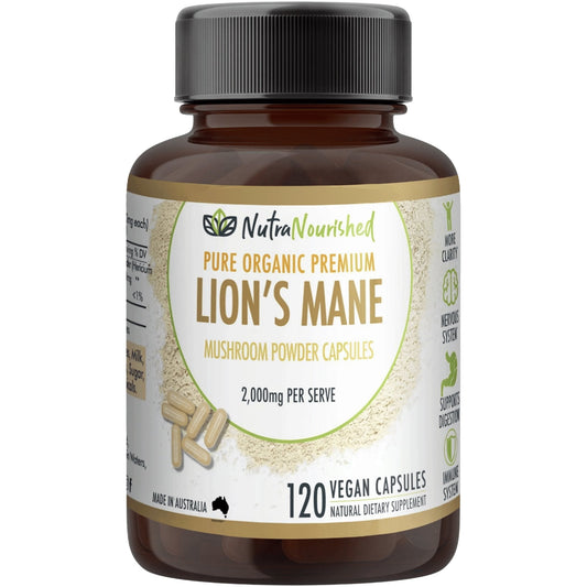 Organic Lion’s Mane Mushroom Capsules Food Nutra Nourished LIONSMANE_CAPS_120