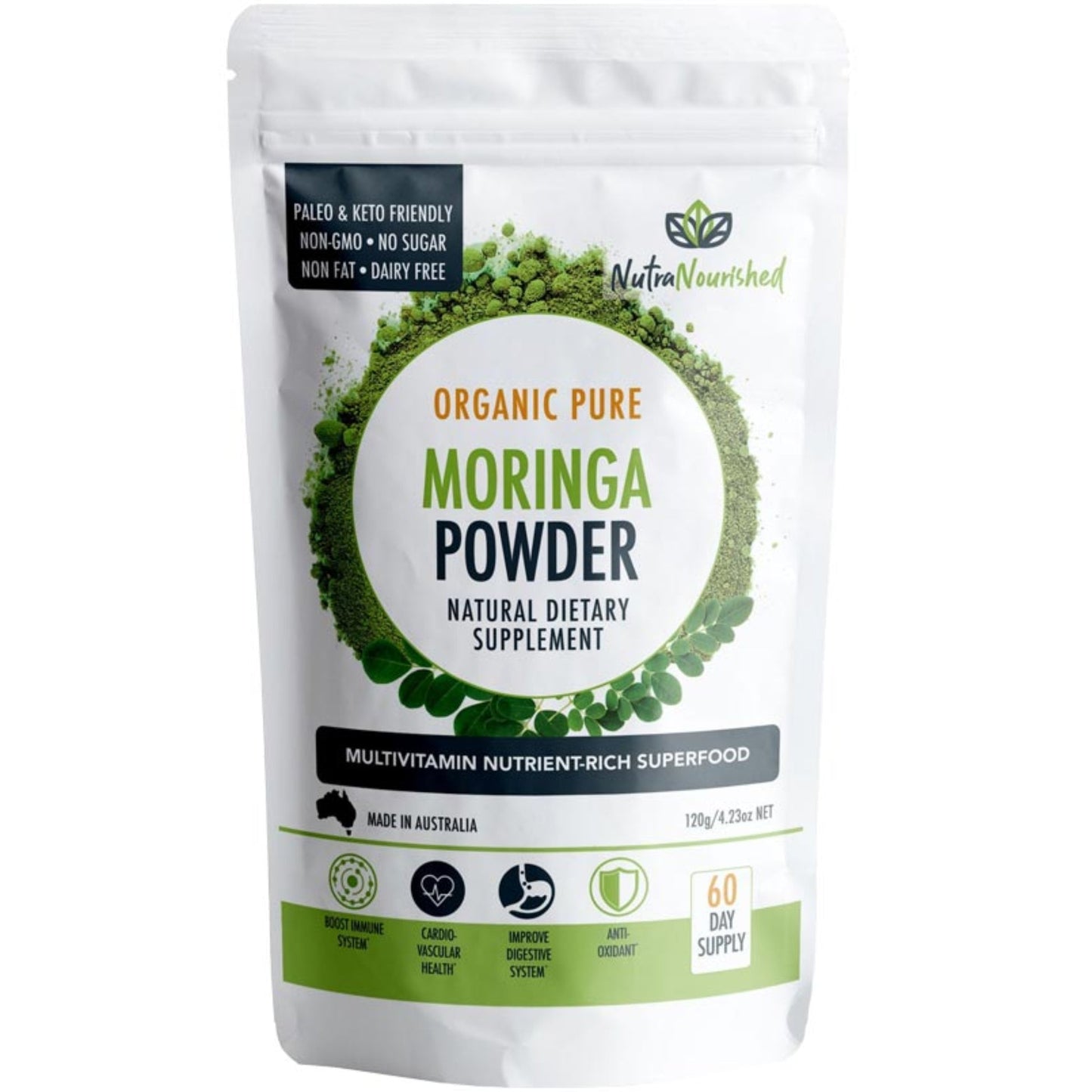 Organic Moringa Leaf Powder Dietary Supplement Nutra Nourished MORINGA_POWDER_120