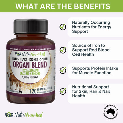 Lavender Organic Organ Blend Capsules | Liver, Heart, Kidney, Spleen | Australian Grass-Fed Beef | 2,480mg