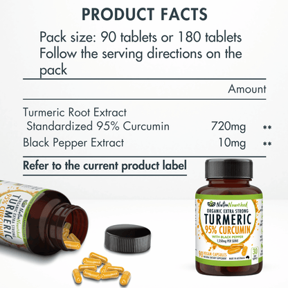 Organic Turmeric Extract Tablets (Curcumin 95%) Food Nutra Nourished TURMERIC_CAPS_90_FBM