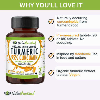 Organic Turmeric Extract Tablets (Curcumin 95%) Food Nutra Nourished TURMERIC_CAPS_90_FBM