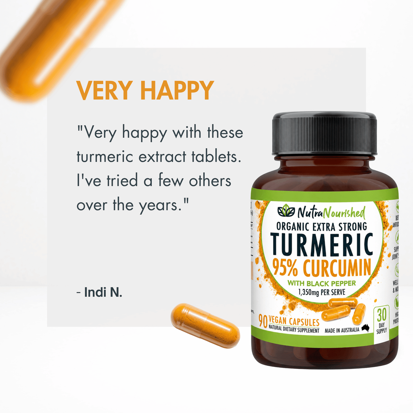 Organic Turmeric Extract Tablets (Curcumin 95%) Food Nutra Nourished TURMERIC_CAPS_90_FBM