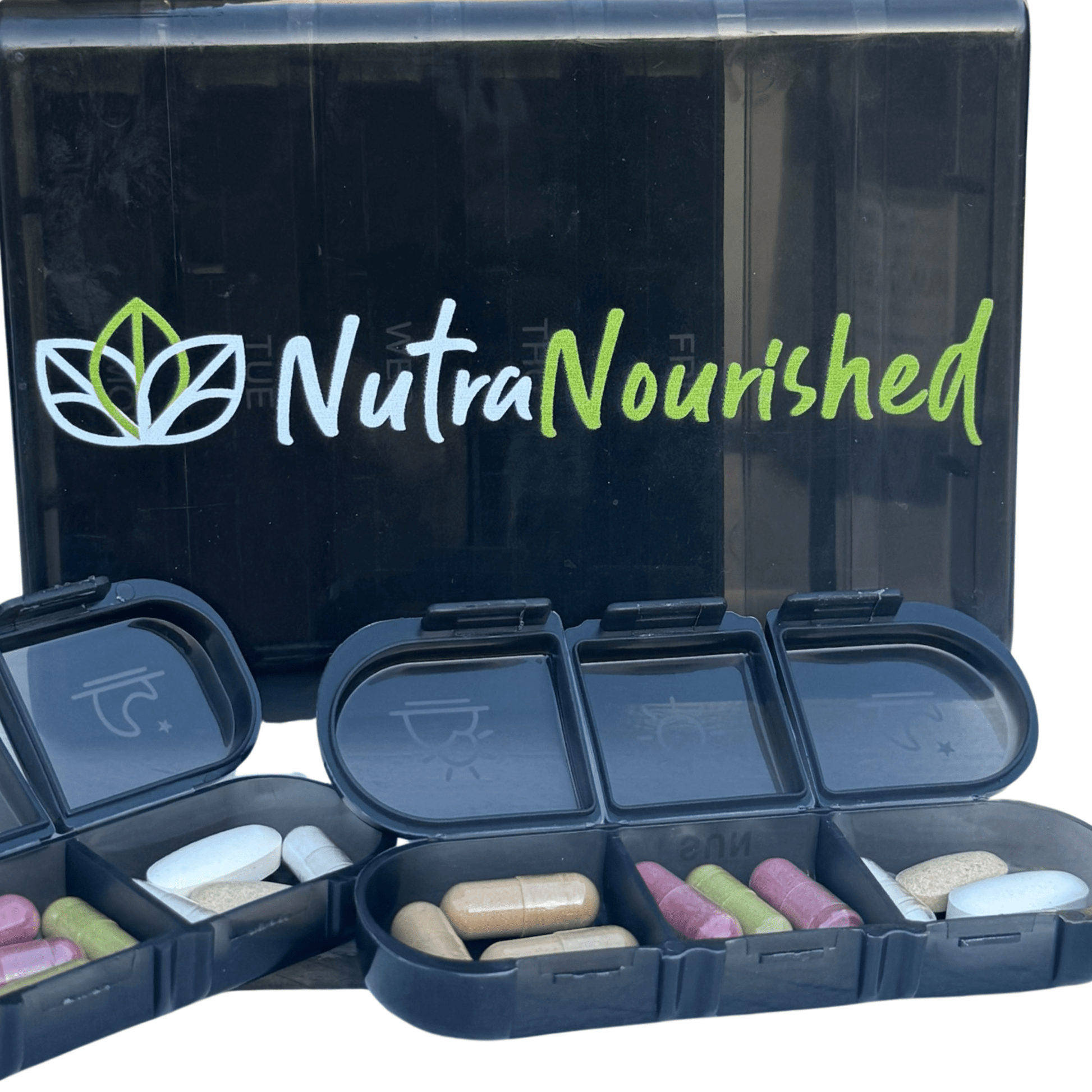 Black Capsule Container with 7-Day Organiser Storage