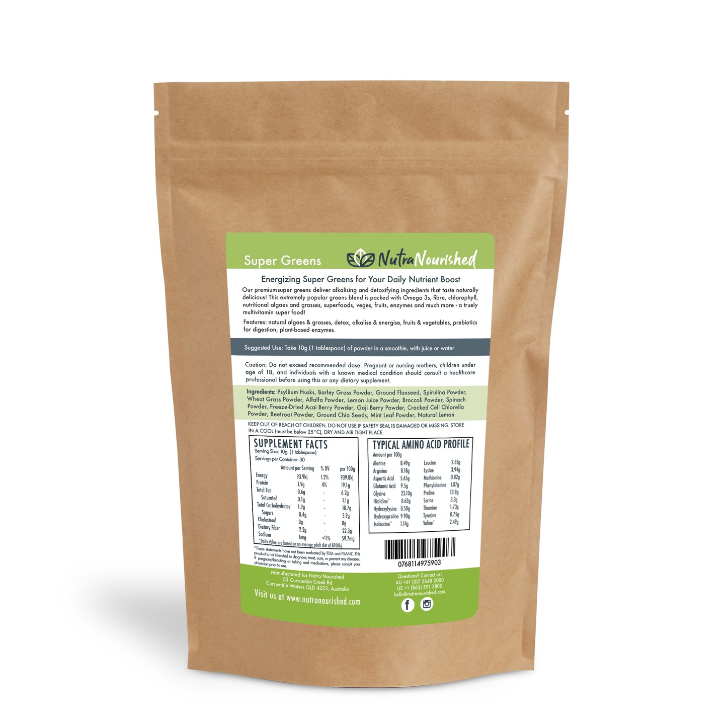 Dark Khaki Super Greens Powder – Energising Superfood Blend - Nutrients  and Vitamins of 20 Greens