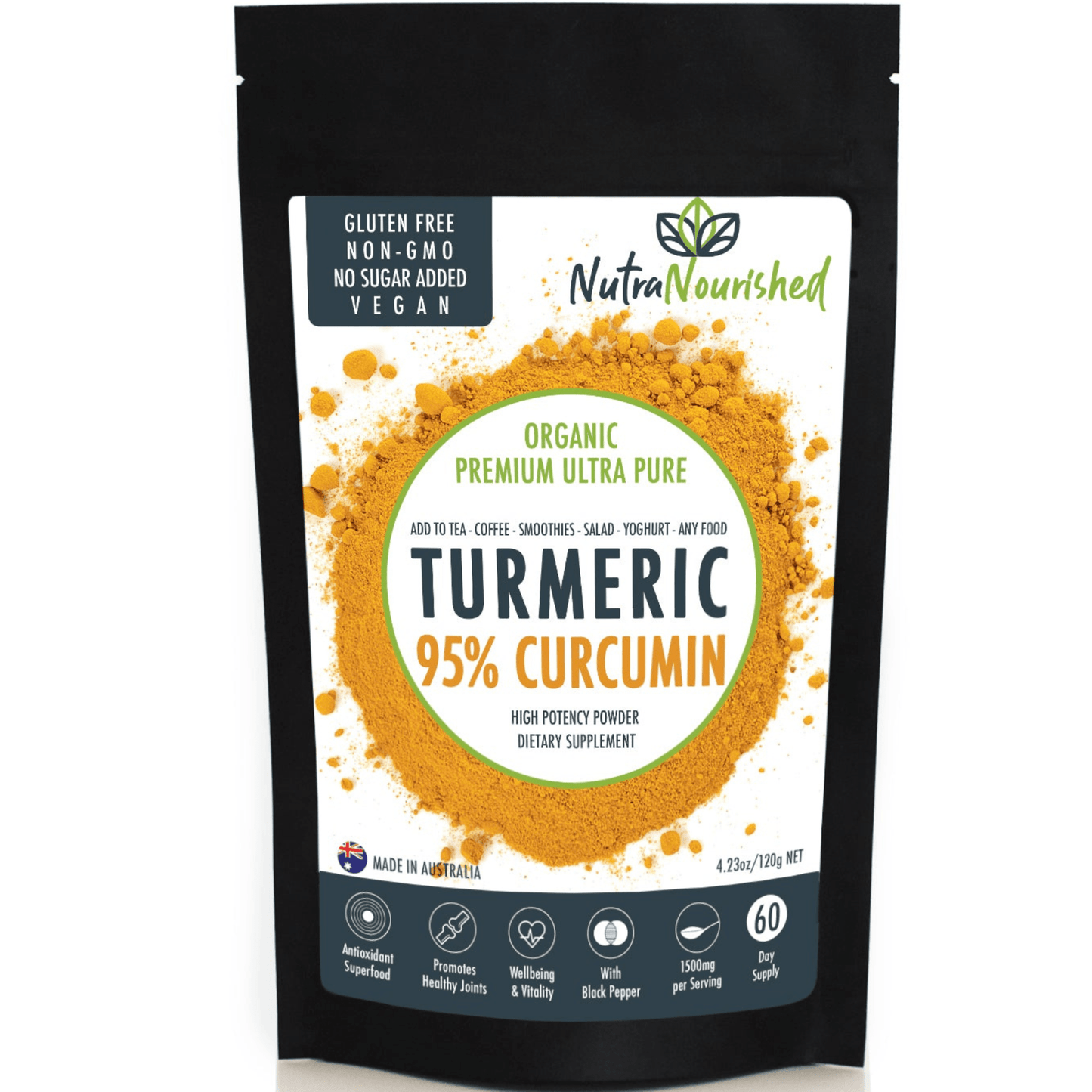 Beige Woolies_Nutra Nourished Organic Turmeric Pure Extract 95% Curcumin Powder with Black Pepper - 120g Pack