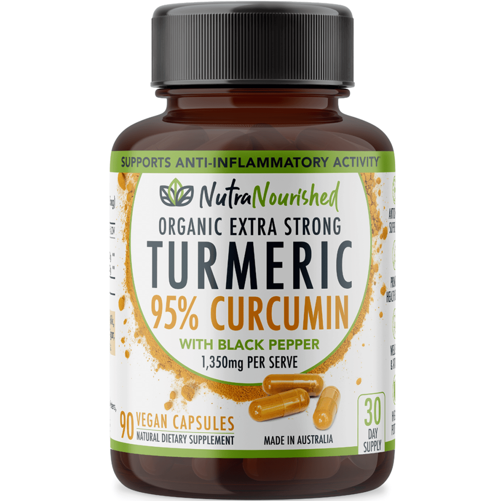 Light Gray Curcumin Tablets - 95% Pure Organic Vegan - Turmeric Extract Buffered with Black Pepper (1,350mg)