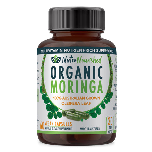 Dark Slate Gray Moringa Leaf Capsules Organic - 100% Natural Grown - 13 vitamins & minerals - 60 Caps
