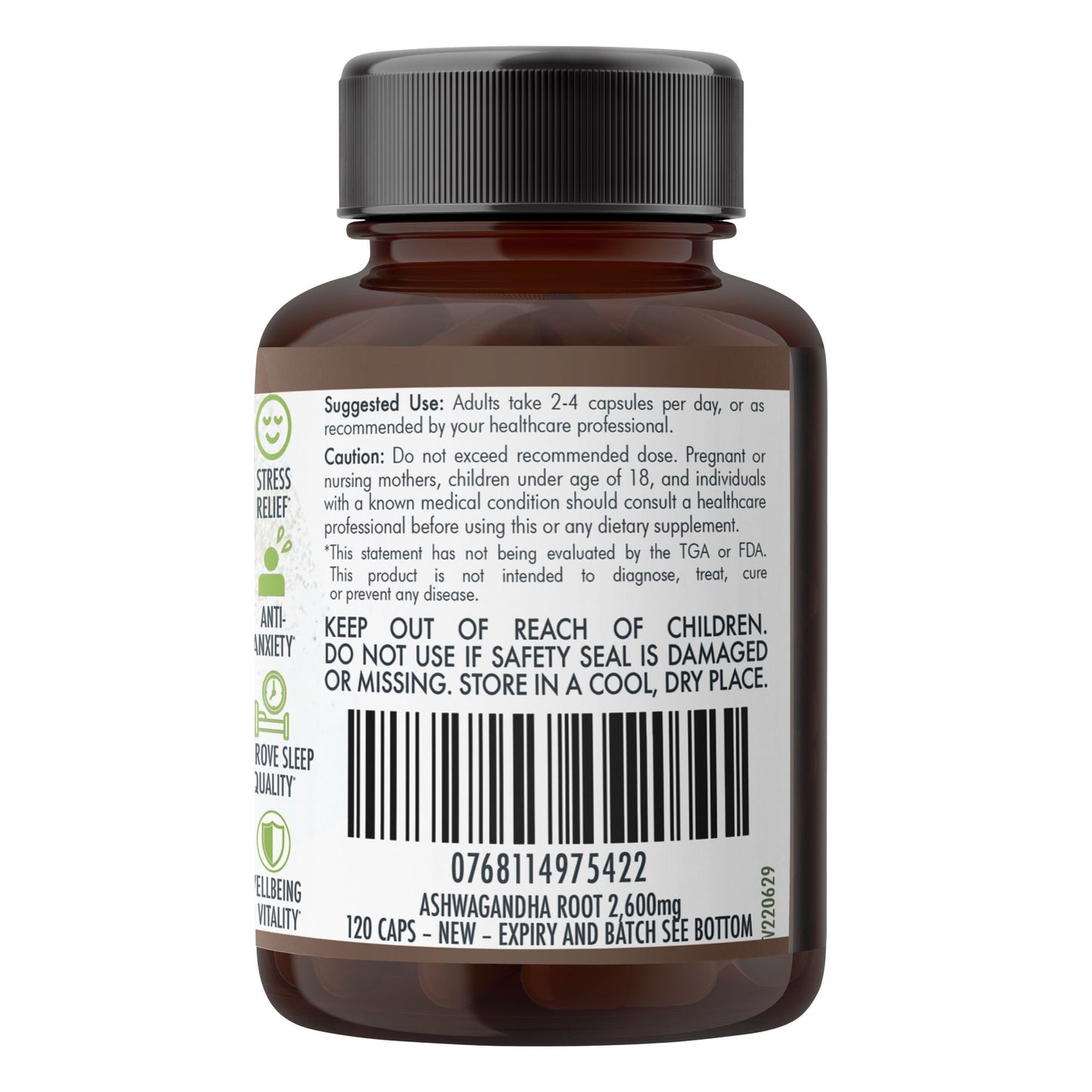 Dark Slate Gray Organic Ashwagandha (2,600mg) 120 Vegan Capsules