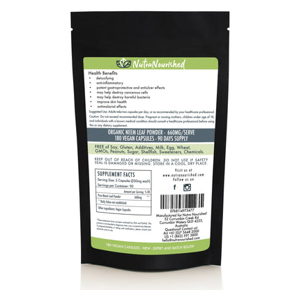 Dark Slate Gray Neem Leaf 660mg Australian Grown Refill Bag 180 Vegan Capsules