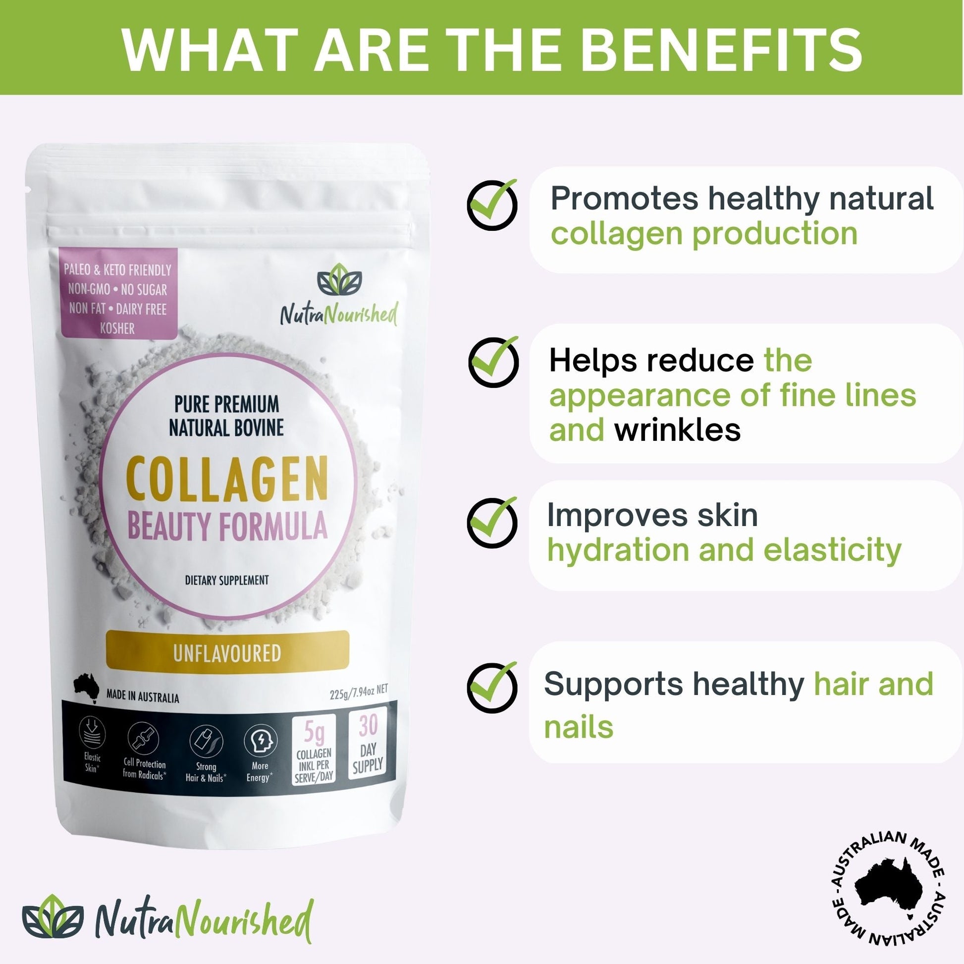 White Smoke Nutra Nourished Collagen Beauty Formula Unflavoured - The Secret to Glowing and Youthful Skin 225g