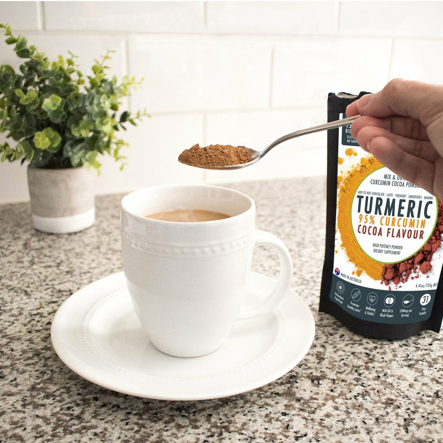 Antique White Turmeric 95%  Curcumin Extract w/ Cocoa Flavour - Pure & Organic - 1500mg Turmeric Powder With Black Pepper