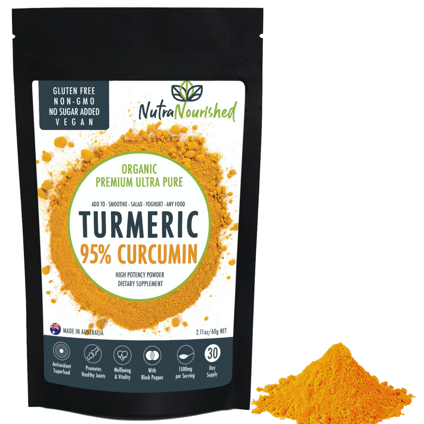 Goldenrod Pure Organic 95% Curcumin Powder - 1500mg of Turmeric Extract Buffered with Black Pepper