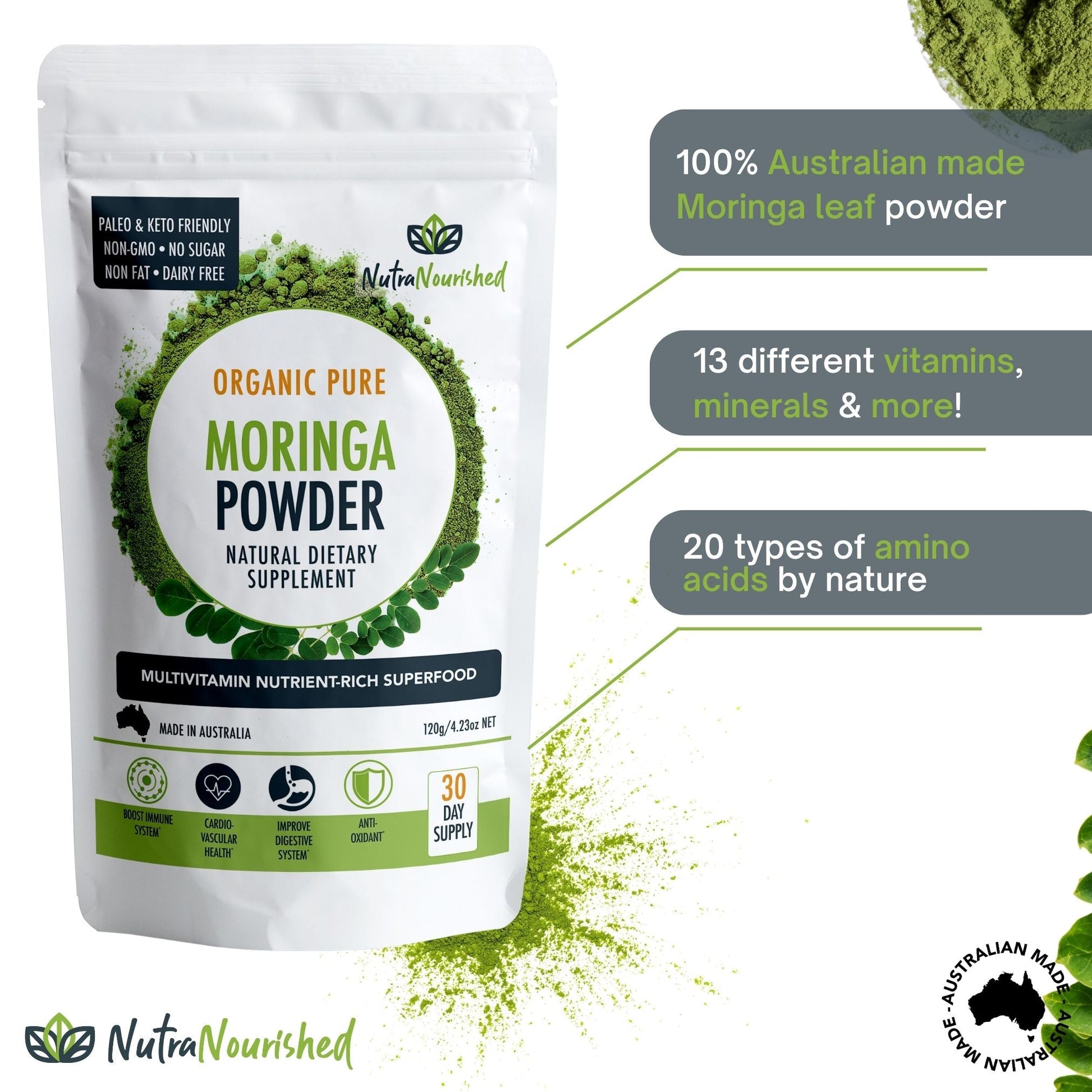 Light Gray Organic Pure Moringa Leaf Powder