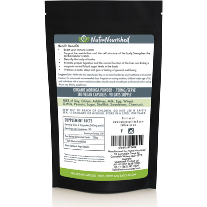 Light Gray Organic Moringa Leaf Capsules Australian Grown Refill Bag 180 Vegan Capsules