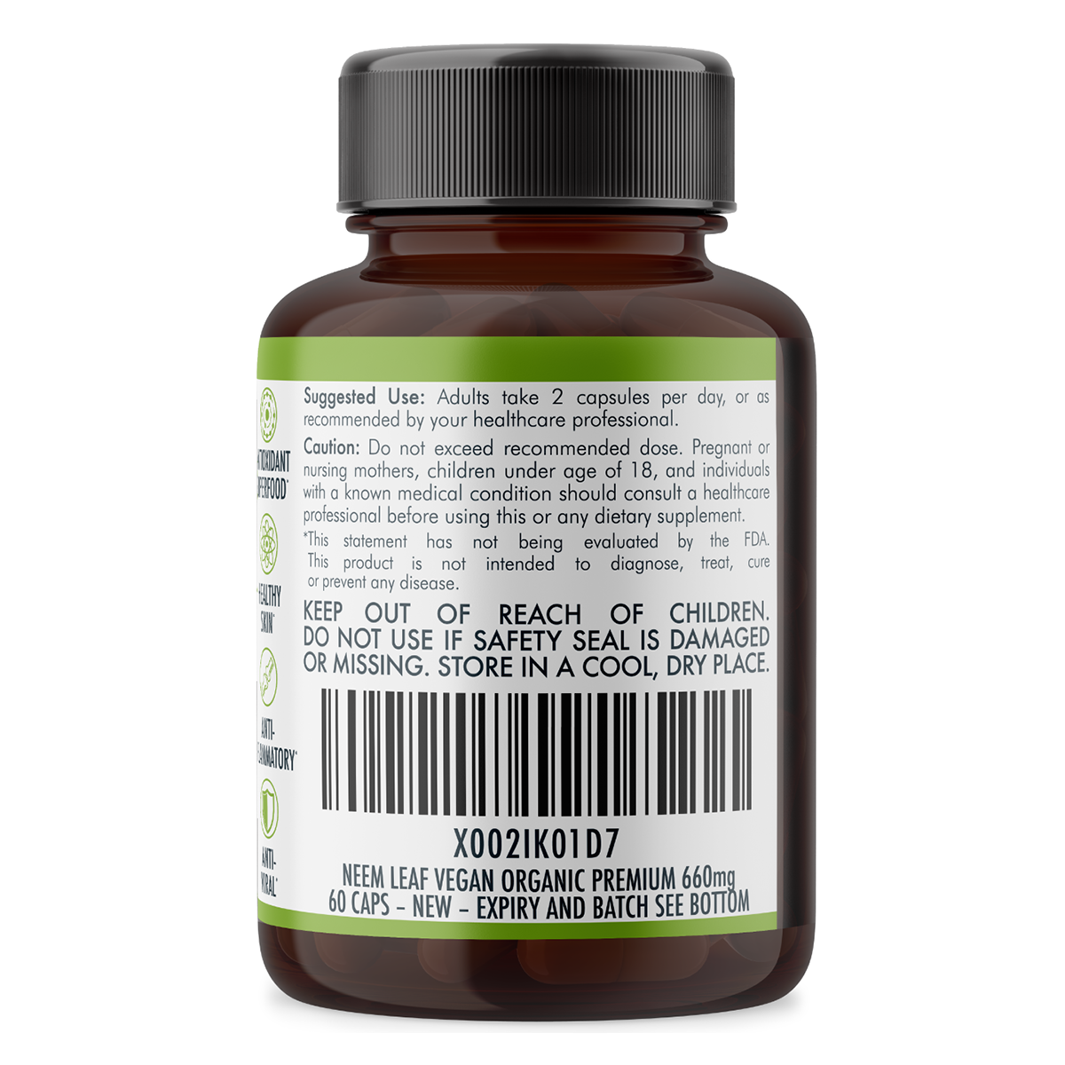 Light Gray Neem Leaf 660mg Organic Pure Australian Grown 60 Vegan Capsules