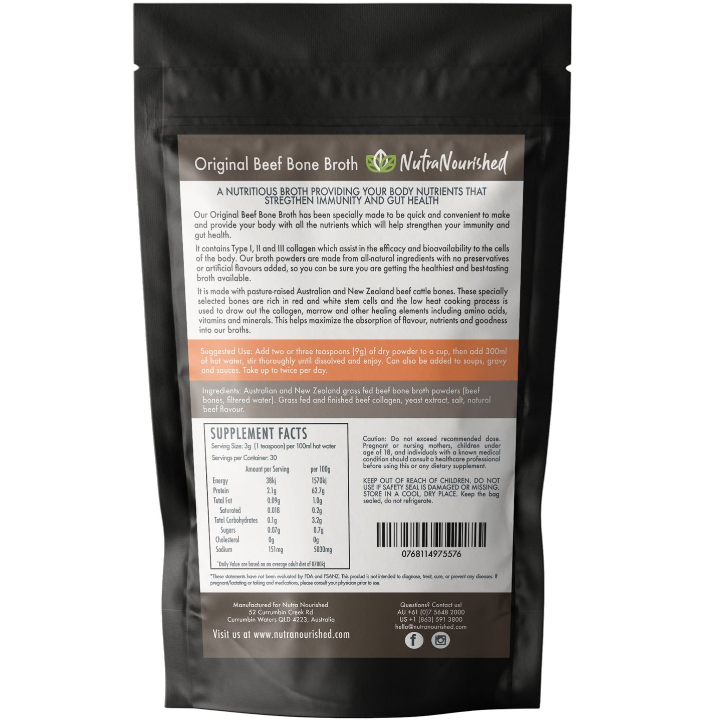 Light Gray Bone Broth Beef - Premium Grass Fed from AU/NZ 90g
