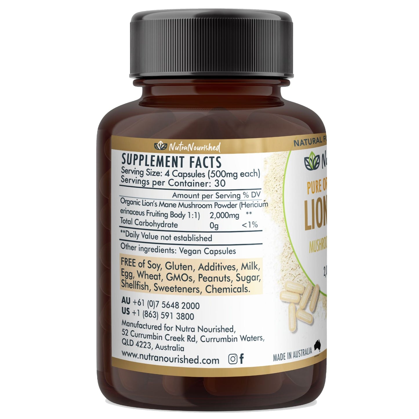 Light Gray Lion’s Mane Mushroom Capsules – 2,000mg – 120 Vegan Caps – Supports Cognitive Function – Made in Australia