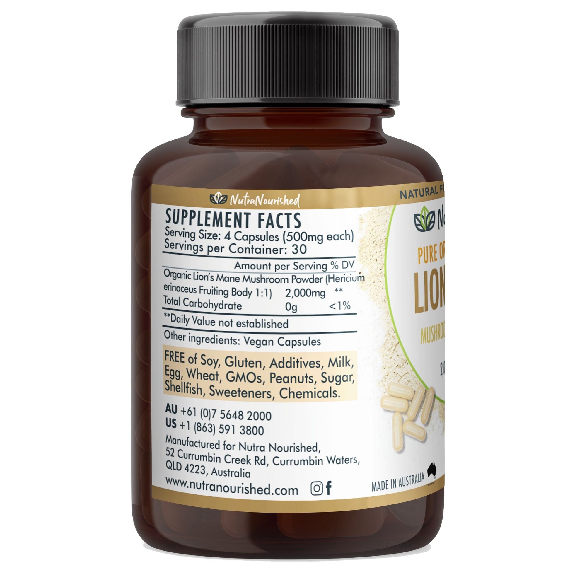 Light Gray Lion’s Mane Mushroom Capsules – 2,000mg – 120 Vegan Caps – Supports Cognitive Function – Made in Australia