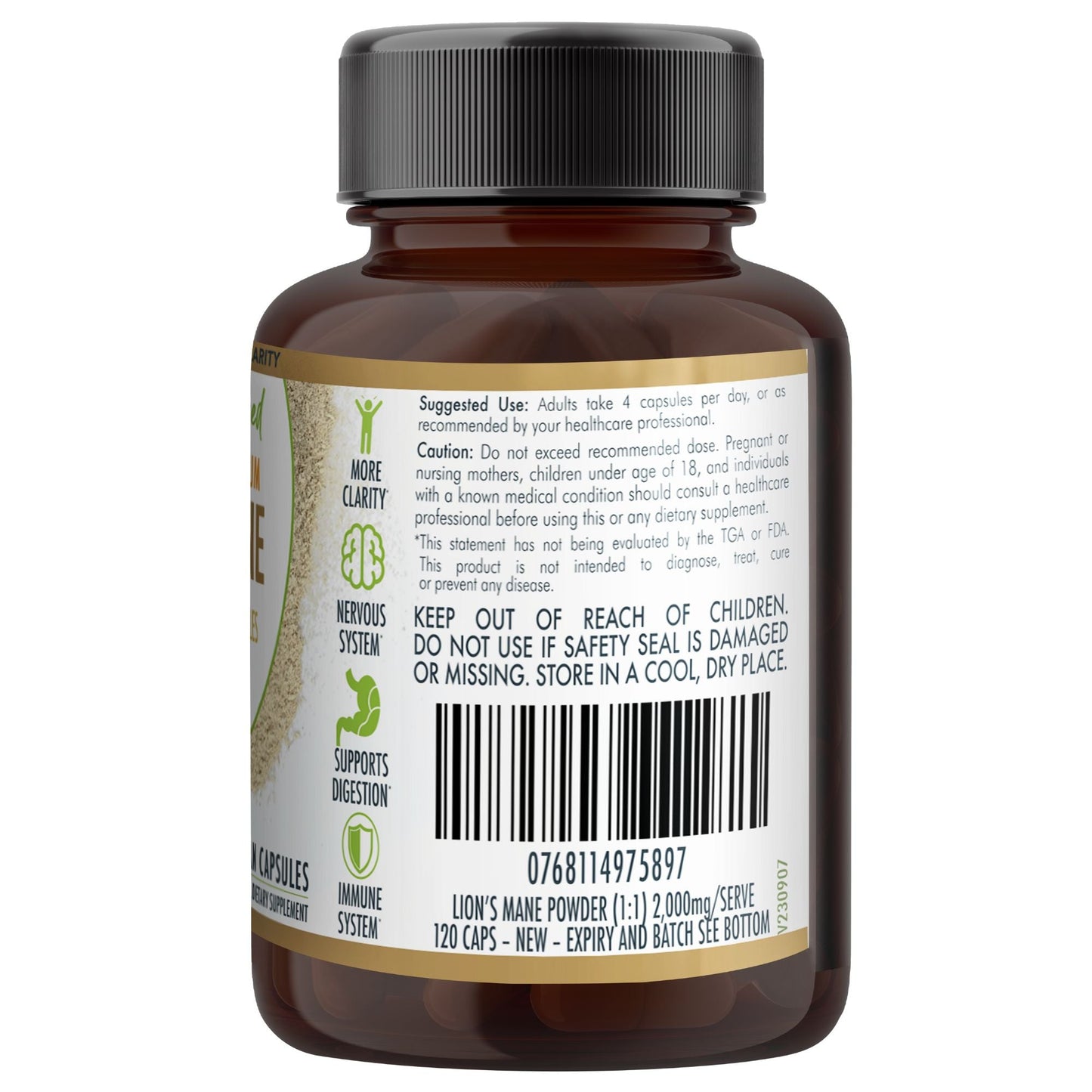 Light Gray Lion’s Mane Mushroom Capsules – 2,000mg – 120 Vegan Caps – Supports Cognitive Function – Made in Australia