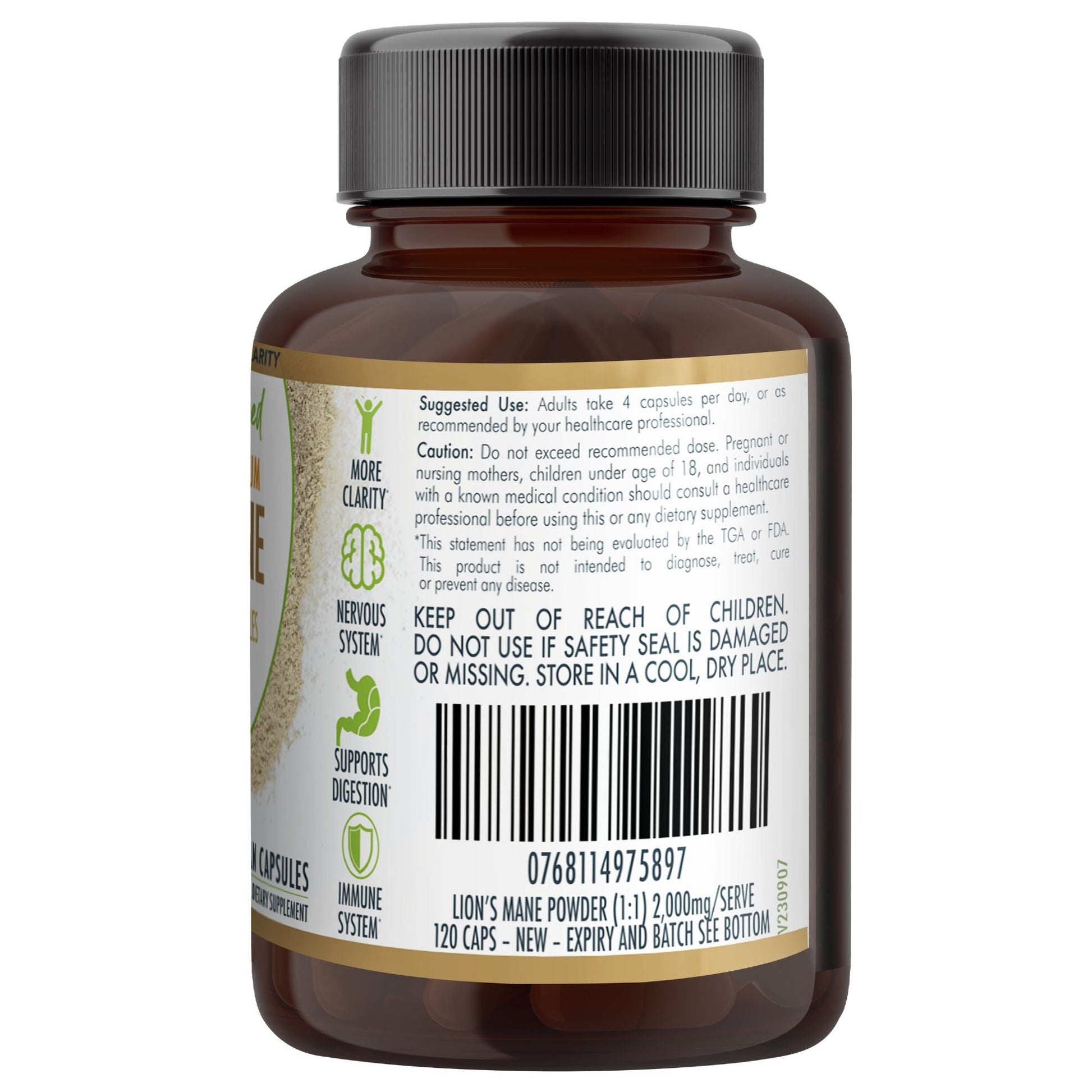 Light Gray Lion’s Mane Mushroom Capsules – 2,000mg – 120 Vegan Caps – Supports Cognitive Function – Made in Australia